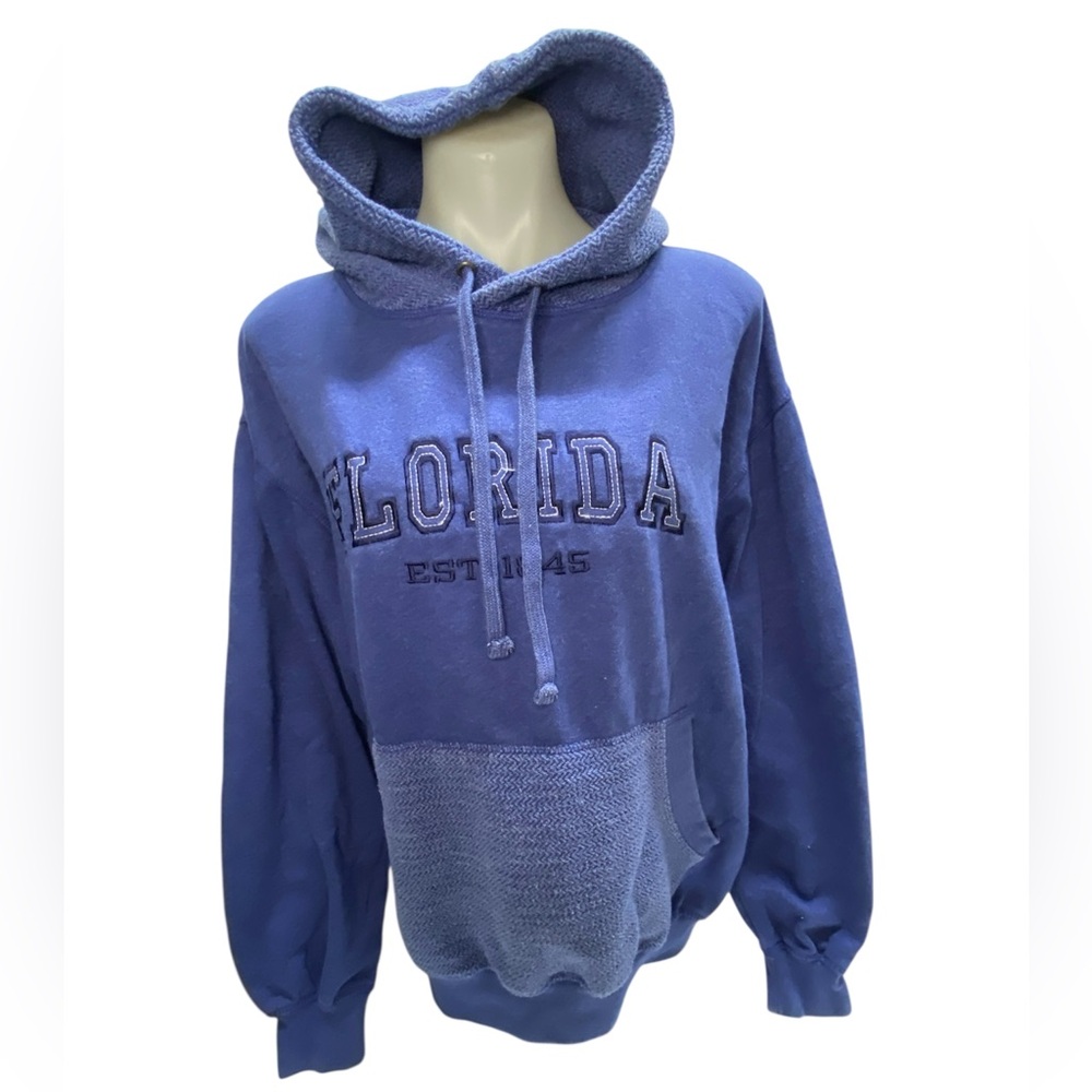 * basix of America men size large Florida Pullover Hoodie knit detail blue